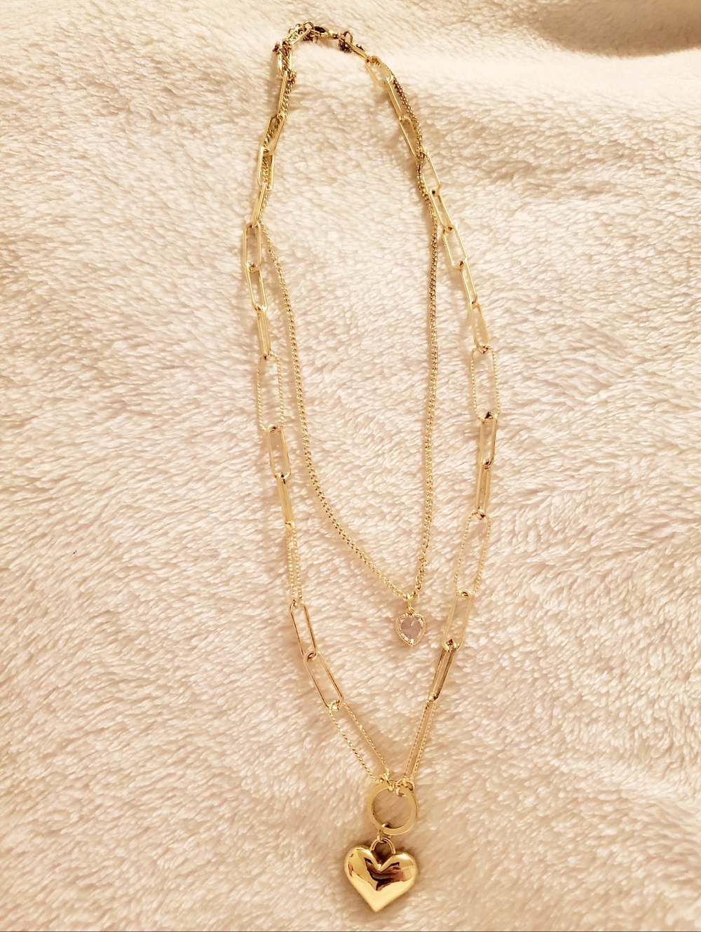 Layered Paperclip Heart Charm Necklace
